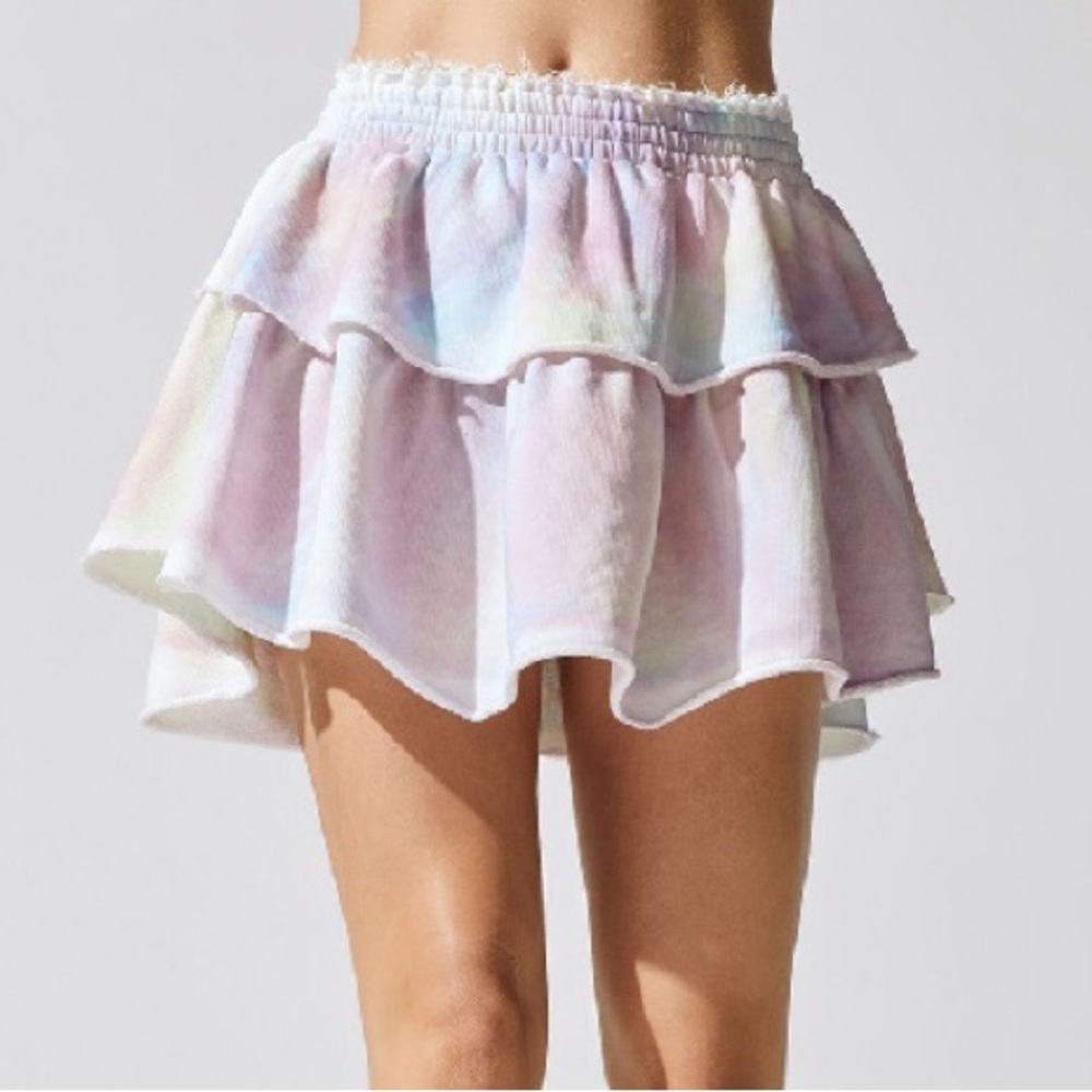 LoveShackFancy tie dye ruffle mini skirt XS